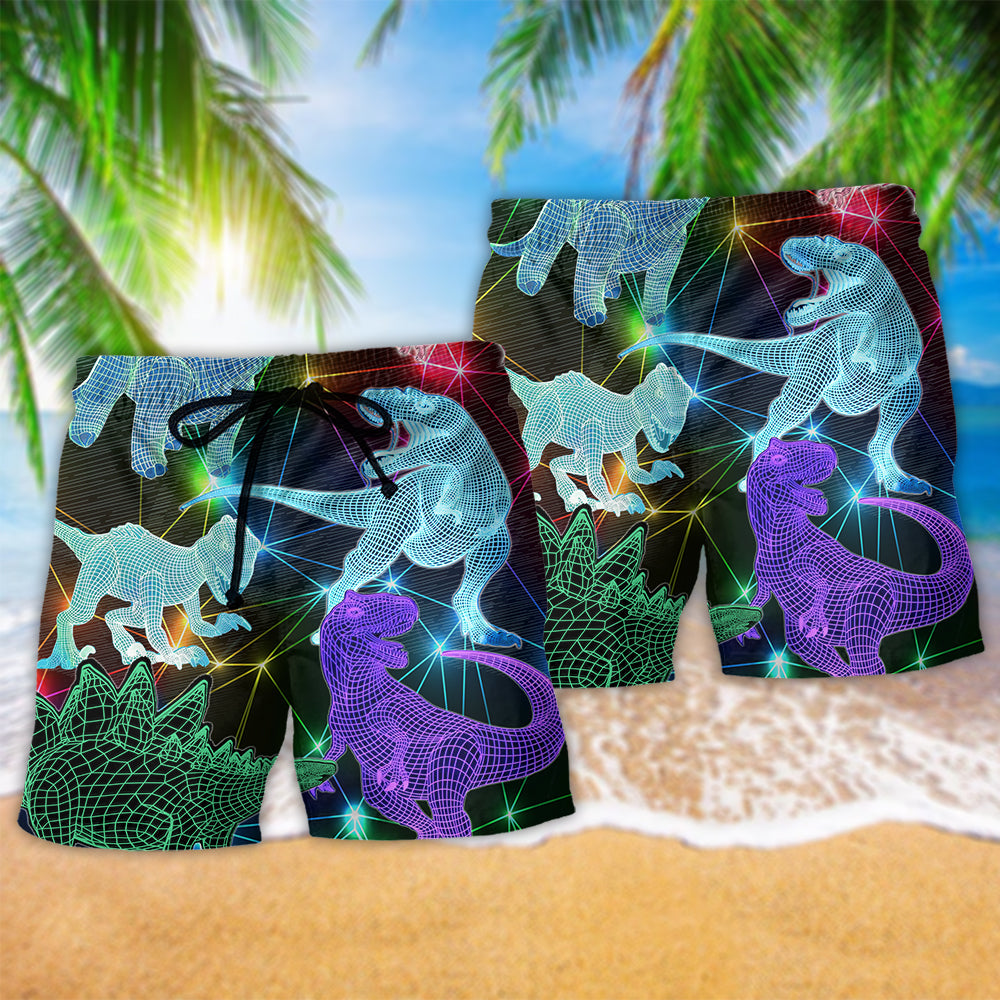 Dinosaurs Neon Full Color Dinosaur - Beach Short