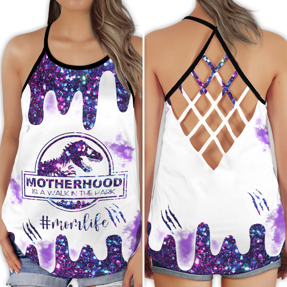 Dinosaur Motherhood Peace Life – Hollow Tank Top
