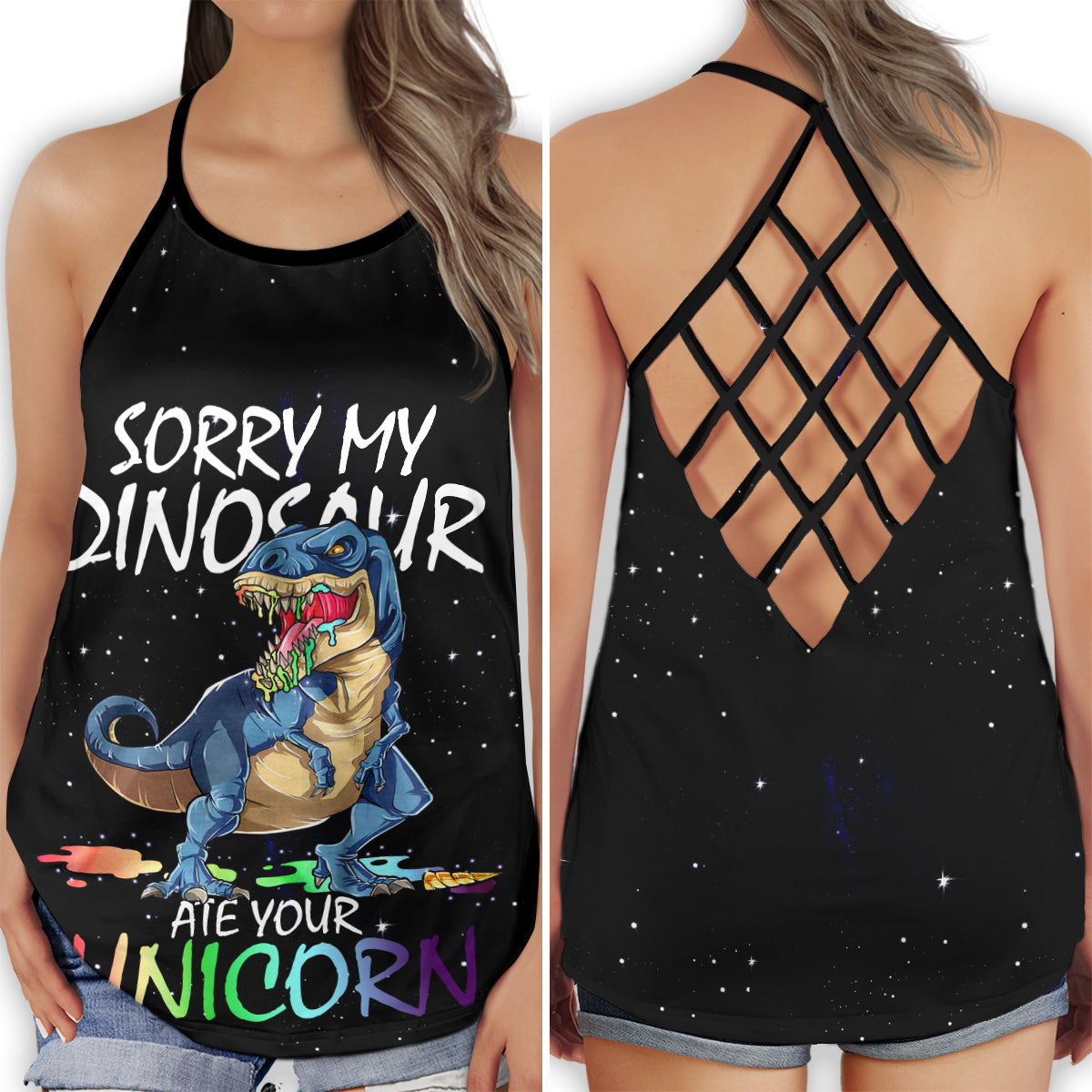 Dinosaur Beautiful Life Cute Retro Animal Style - Hollow Tank Top