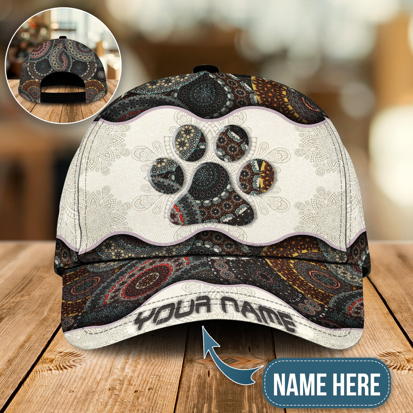 Dog Paw Mandala Vintage Personalized – Classic Cap