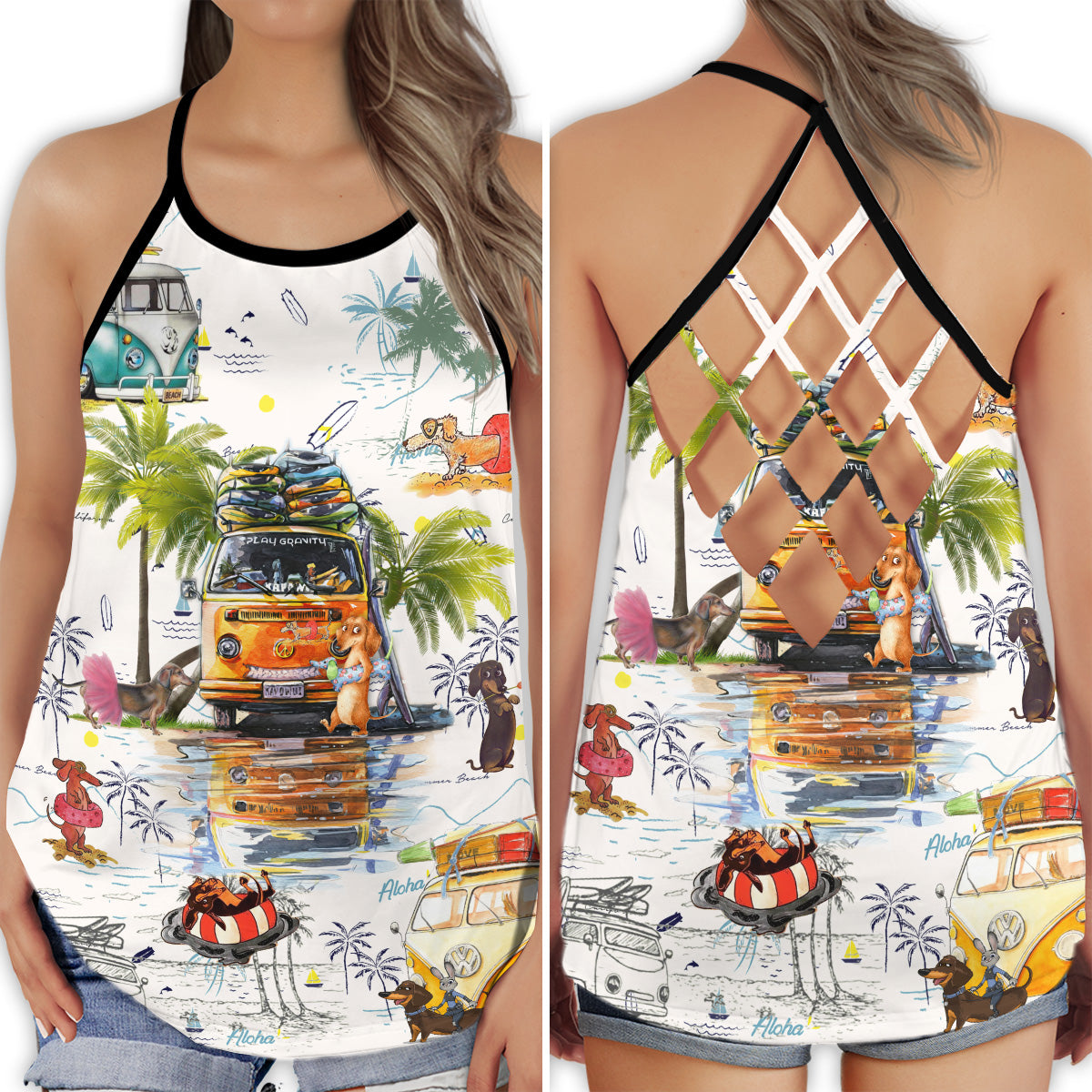 Dachshund Aloha Summer Collection – Hollow Tank Top