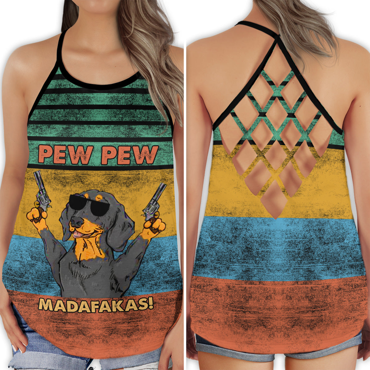 Dachshund Pew Pew Funny – Hollow Tank Top