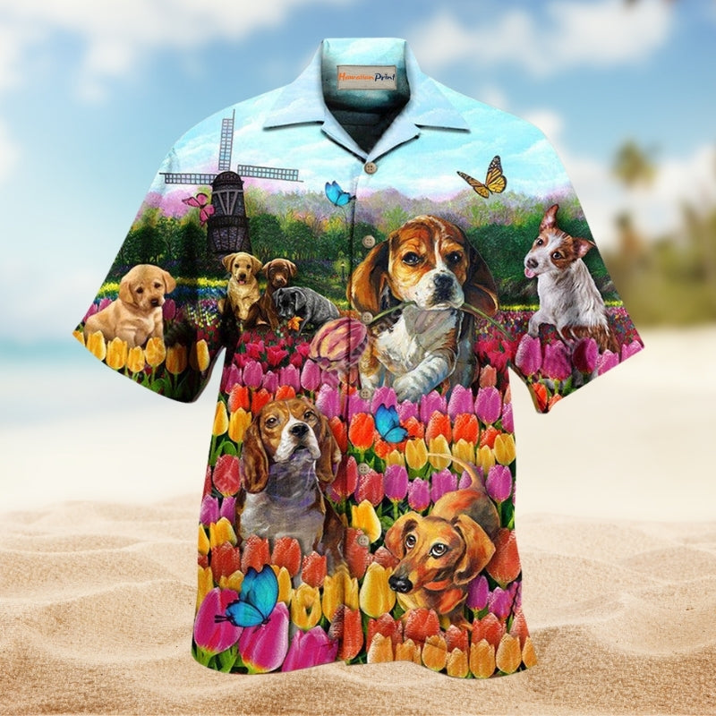 Dogs Love Romantic Tulip Garden Limited Edition – Hawaiian Shirt