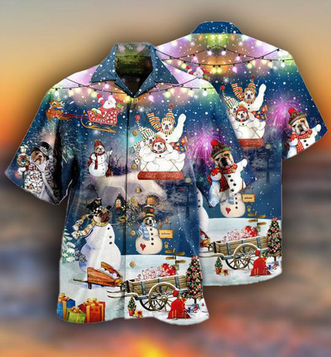 Funny Dogs Winter Night Merry Christmas - Hawaiian Shirt