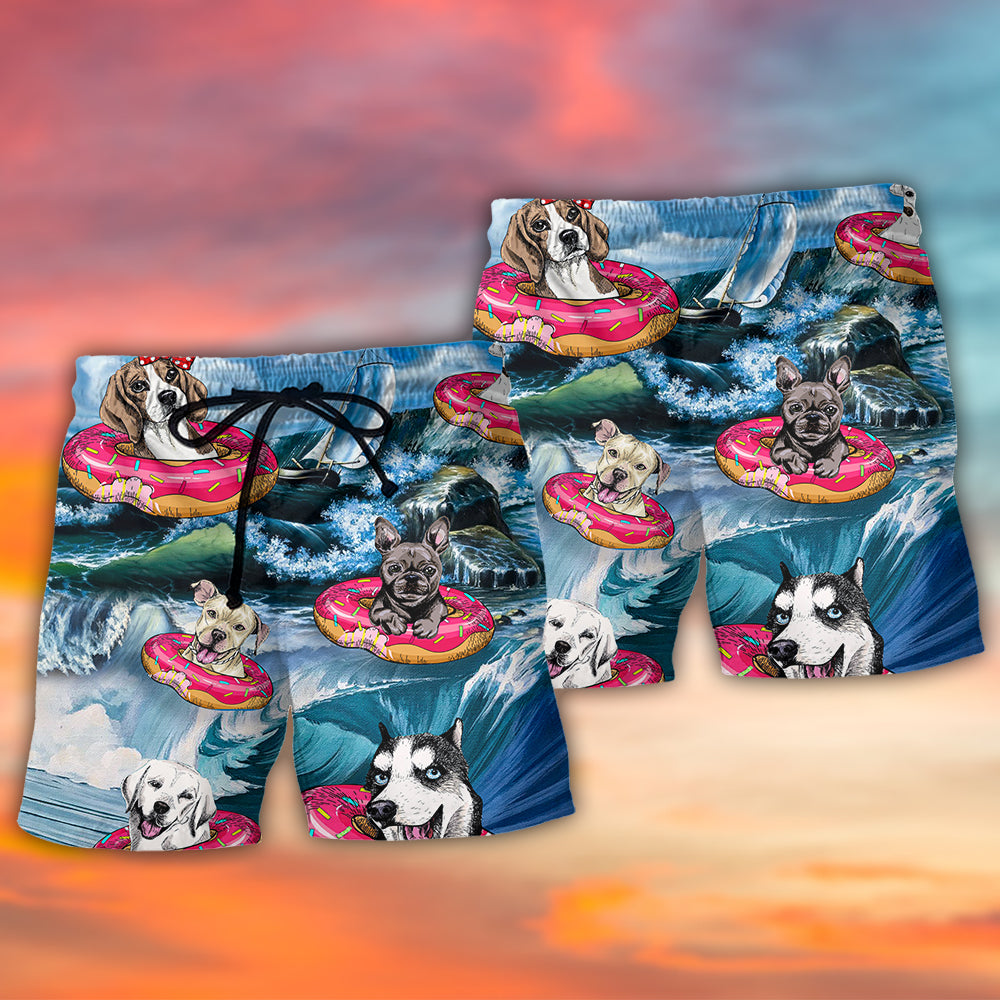 Cute Dog Playful Style Art – Beach Short