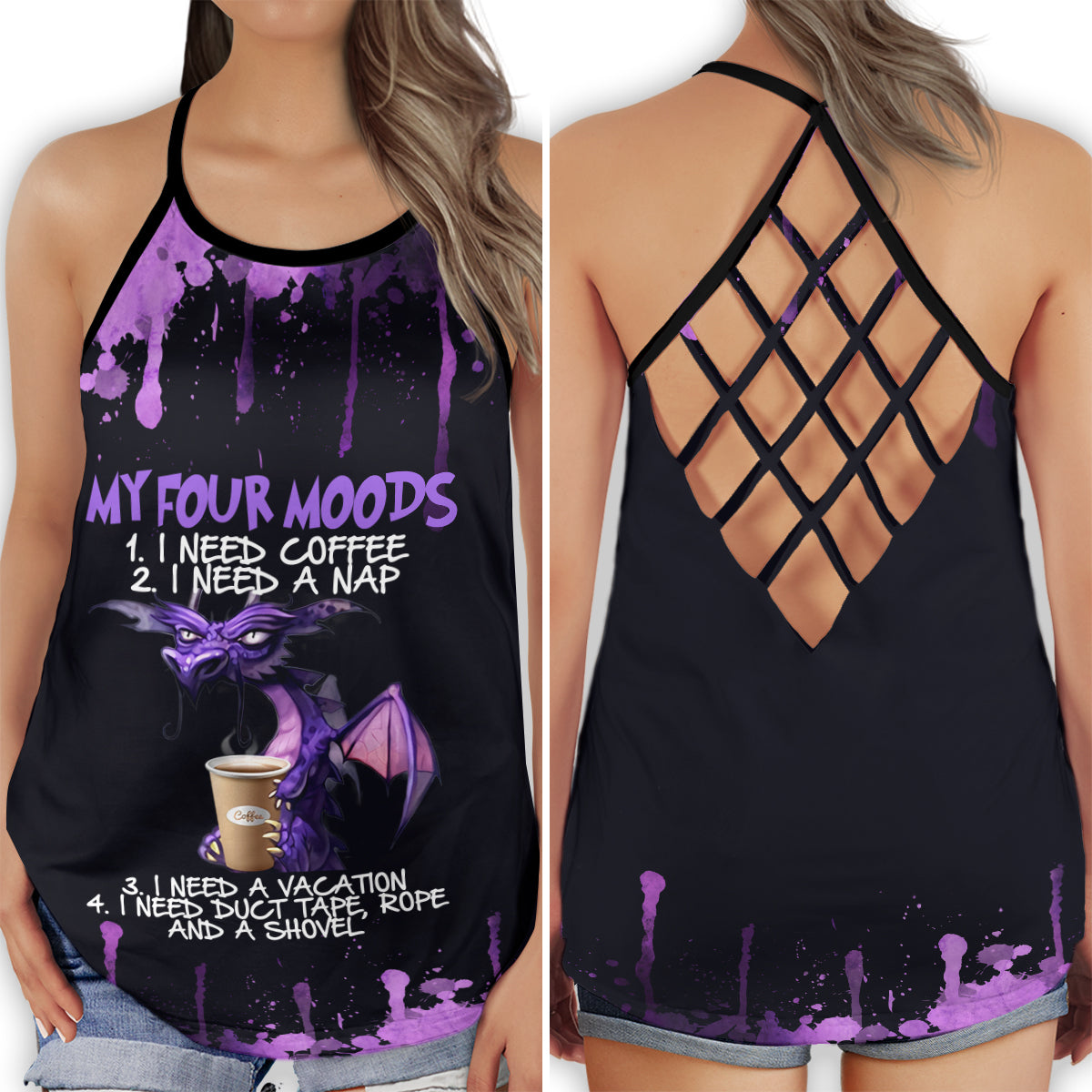 Dragon Four Moods Expression Mythical Fantasy Art - Hollow Tank Top