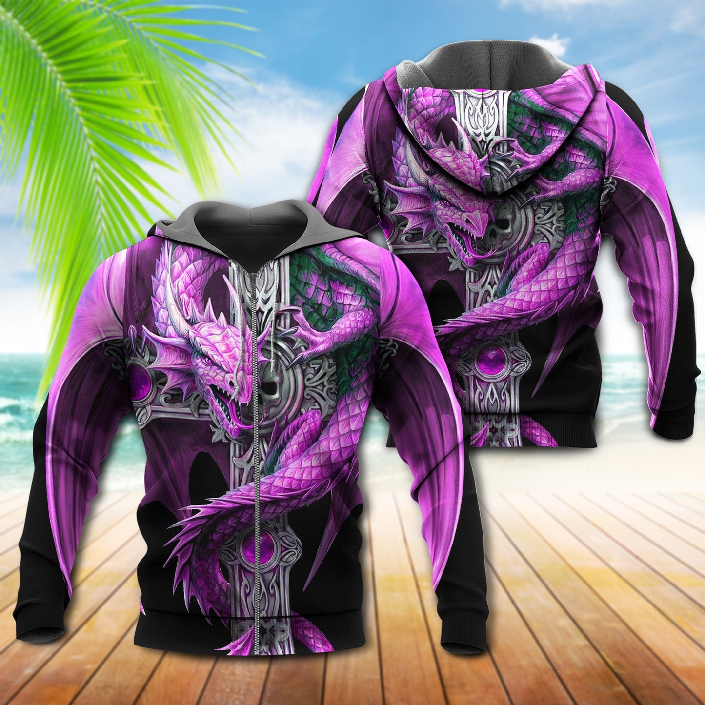 Dragon Skull Sword Pink Art Style - 3D Hoodie3