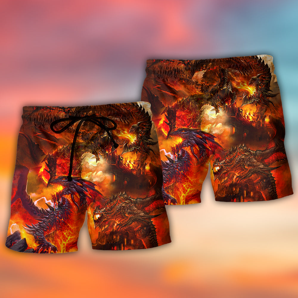Dragon Red Color Style Art – Beach Short