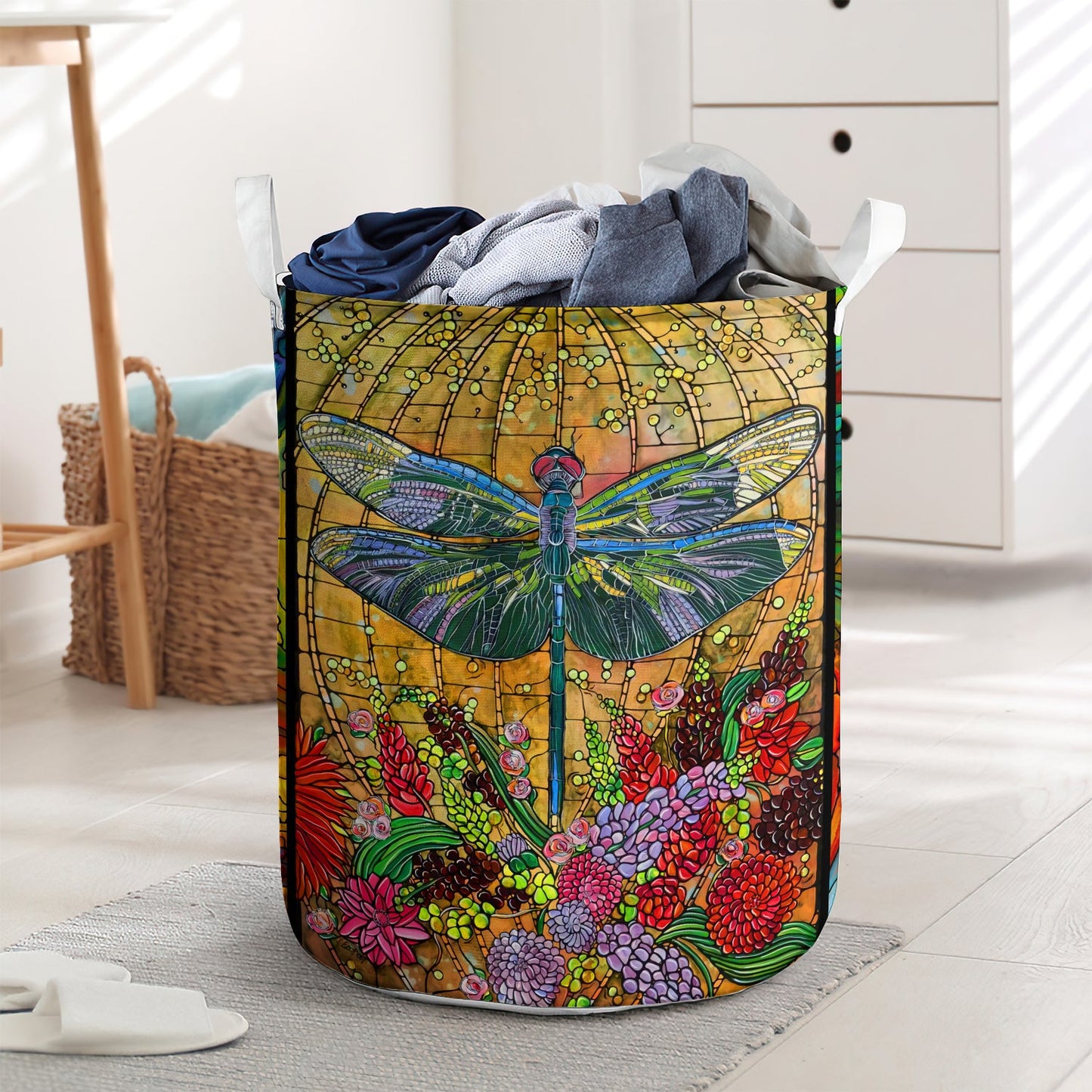 Dragonfly floral glass art - Laundry basket - LAUB15TNH020322-Owls Matrix