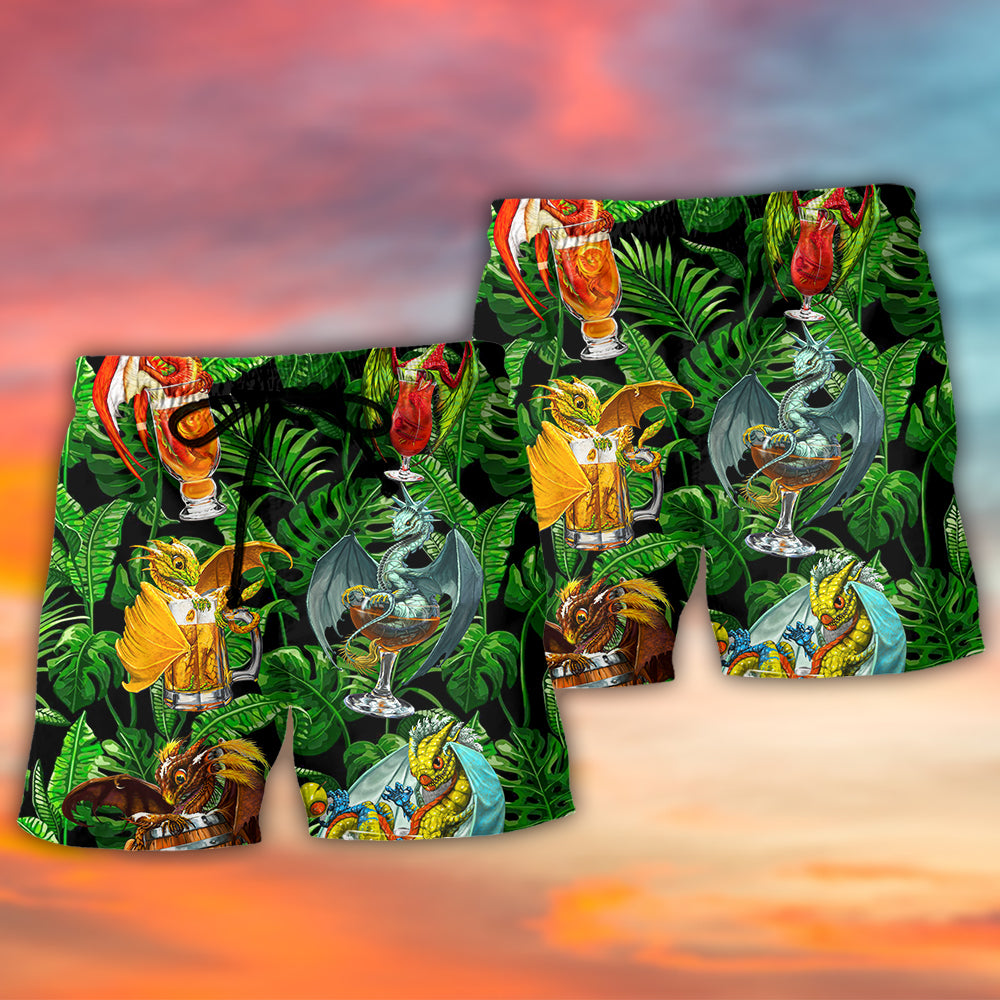 Dragon Drinking Fantasy Humor Art – Beach Short