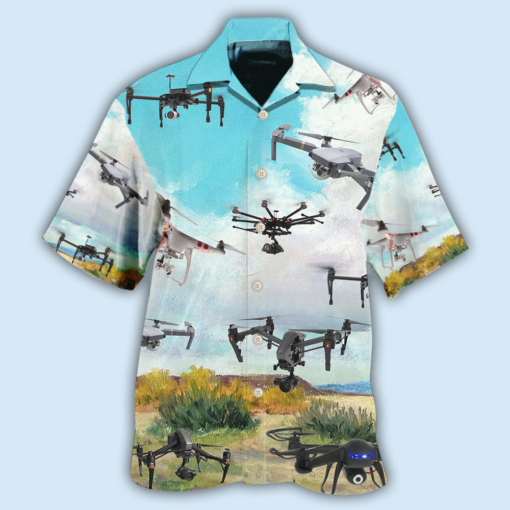 Drone Flying Blue Sky Pattern – Hawaiian Shirt
