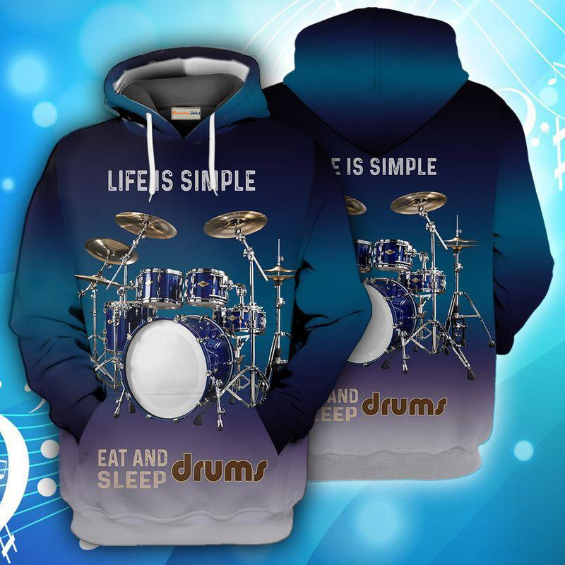 Drum Life Is Simple Quote Art – 3D Hoodie