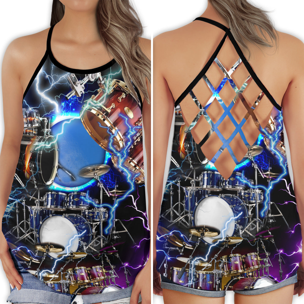 Drum Lightning Blue Music Collection – Hollow Tank Top