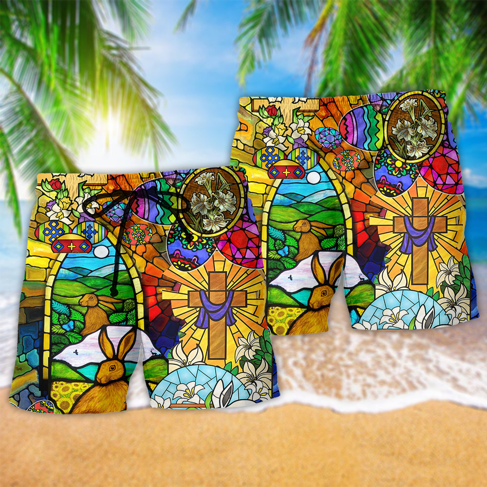 Happy Easter Rabbit Floral Art – Beach Short
