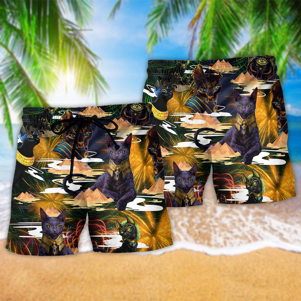 Ancient Egyptian Cat Mystical Art Style – Beach Short
