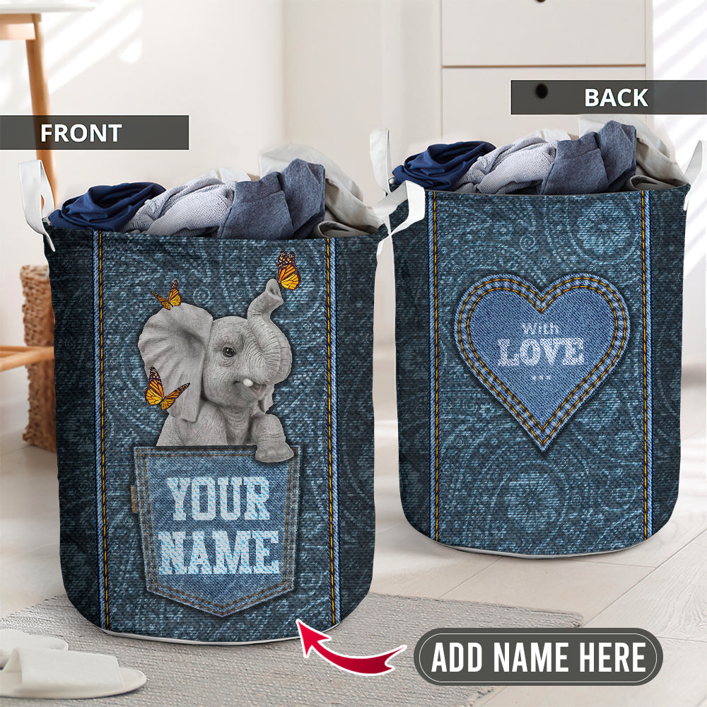 Elephant and butterfly jeans style personalized - Laundry basket - LAUB04TNH250222 - Owls Matrix LTD