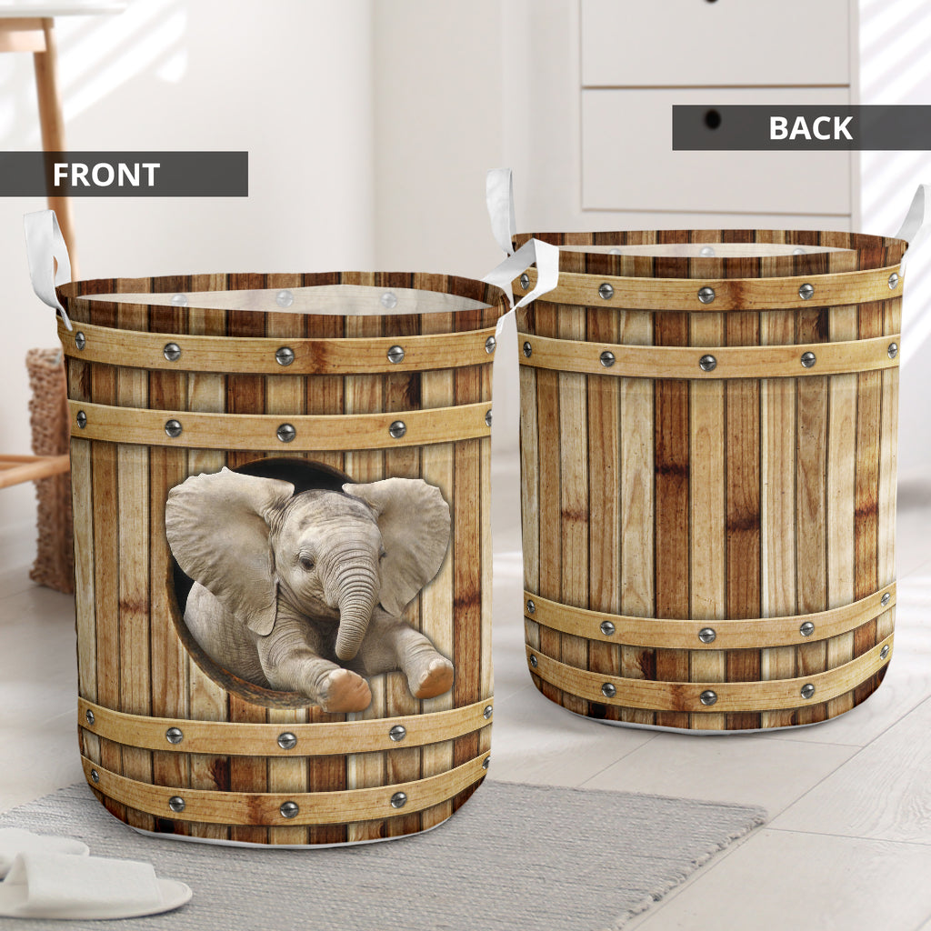 Elephant Wooden Barrel - Laundry Basket - Owls Matrix LTD