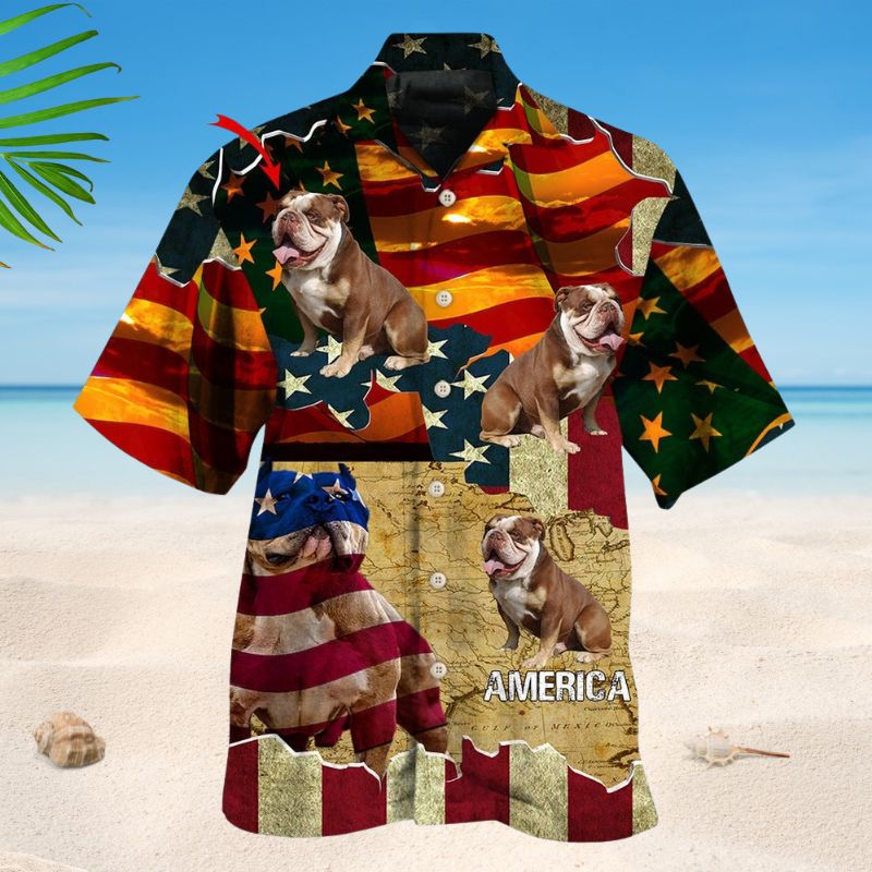 English Bulldog America Sunset Photo Style – Hawaiian Shirt