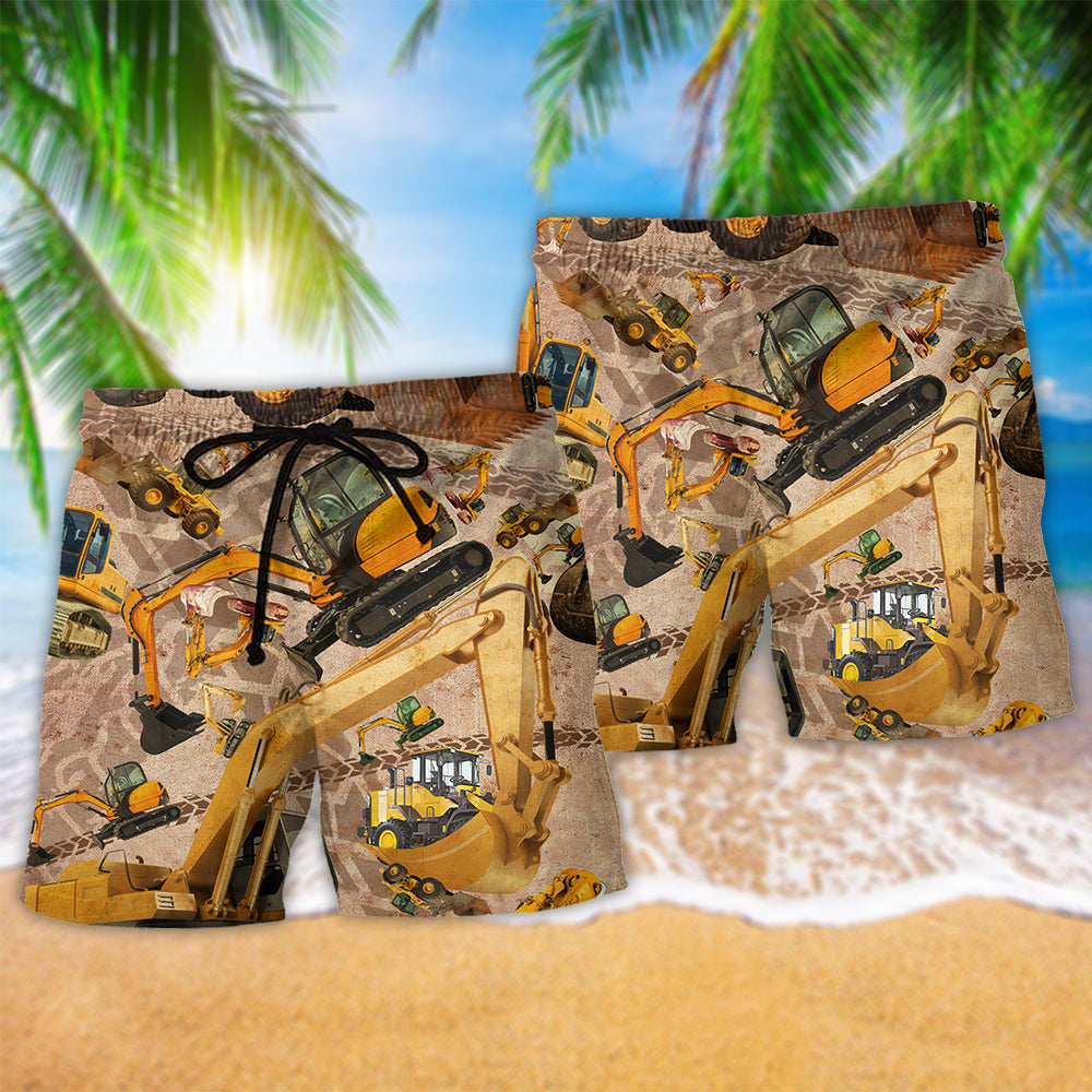 Excavator Hard Work Warning Art – Beach Short
