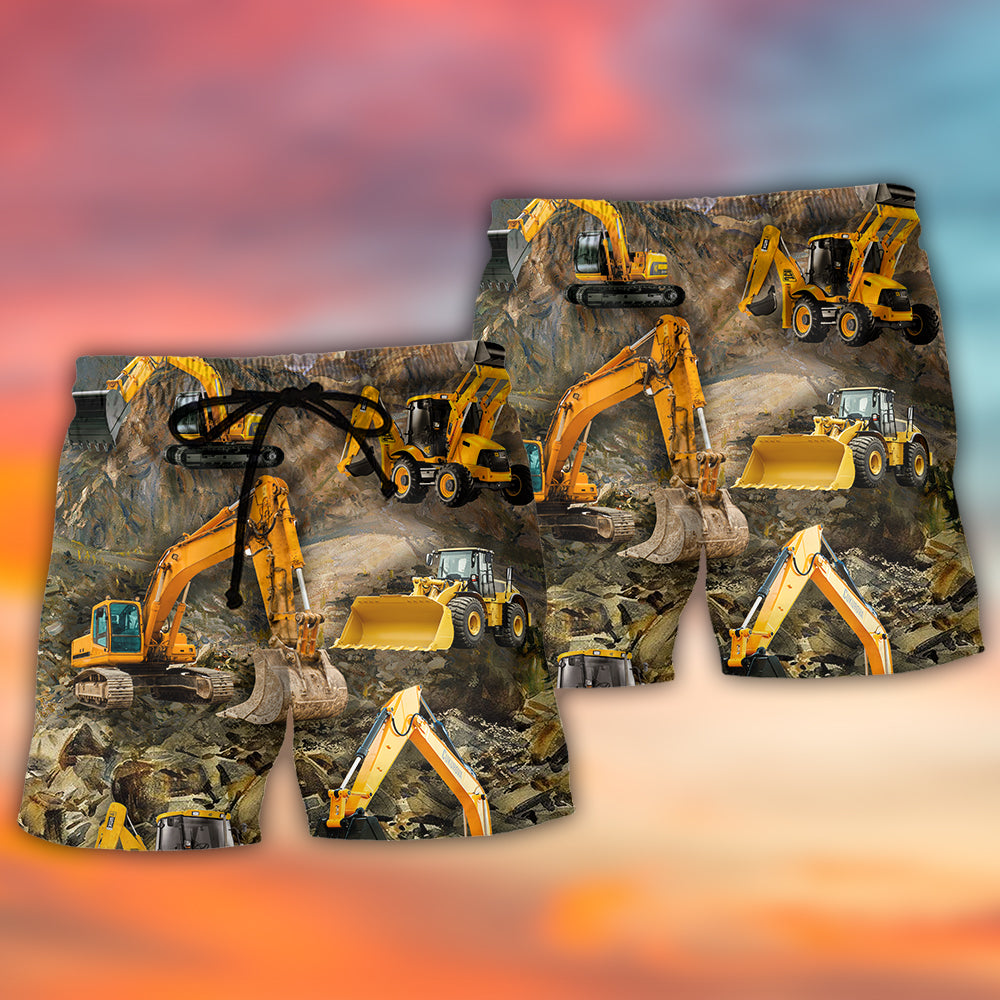 Excavator Construction Machine Art – Beach Short