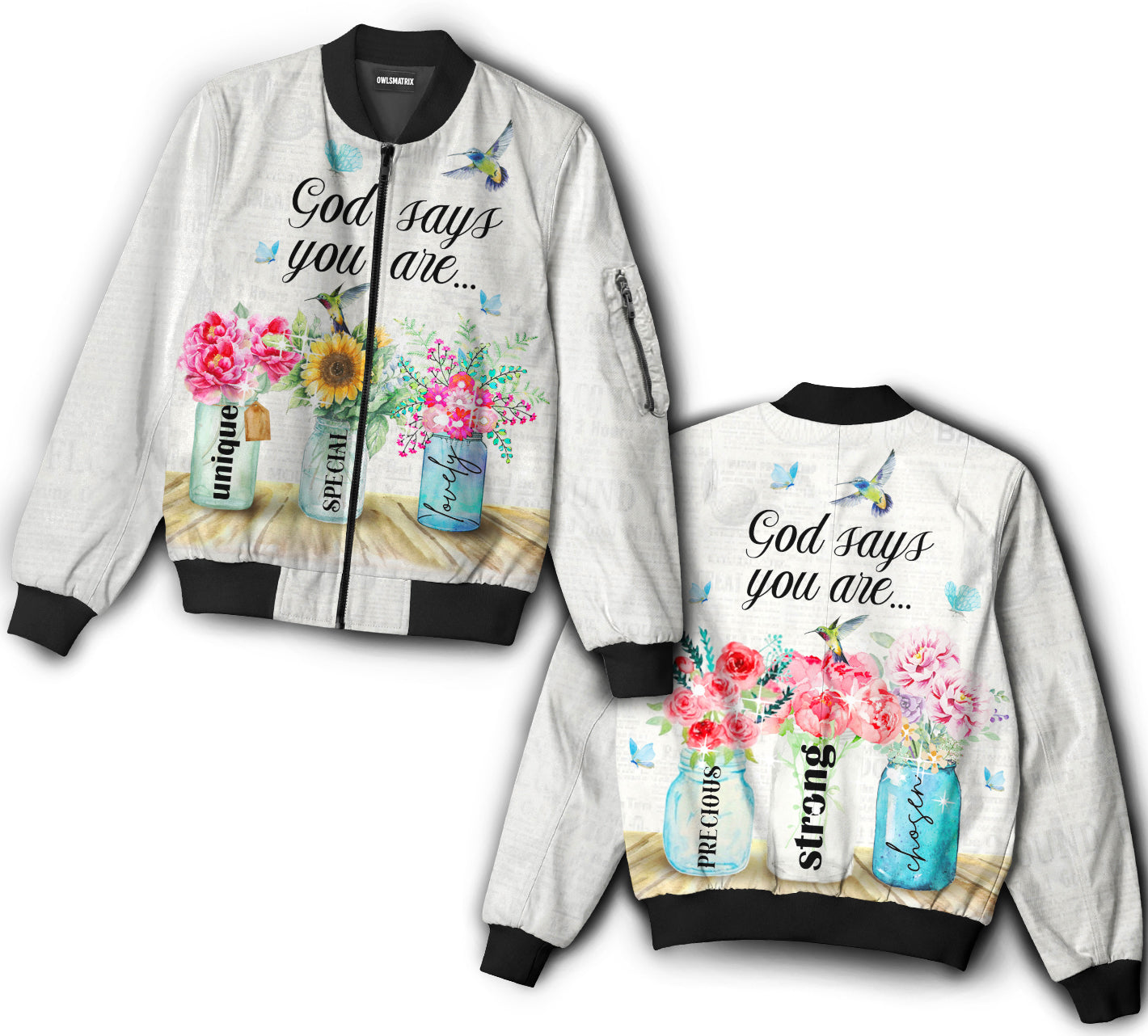 Flowers and bird god says you are - Bomber jacket - BOMJ04TNH030921-Owls Matrix