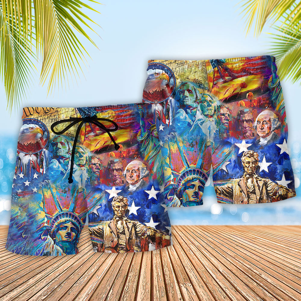 Patriotic Heart Red White Blue Art – Beach Short