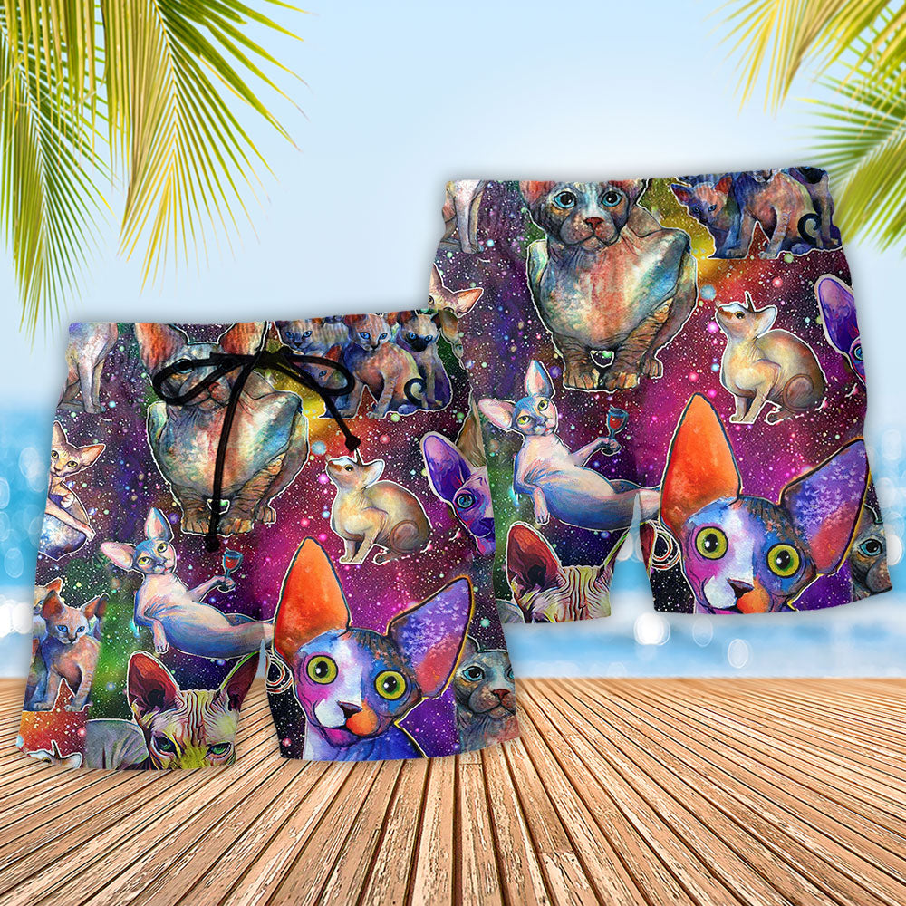 Cat To The Galaxy Colorful Art – Beach Short