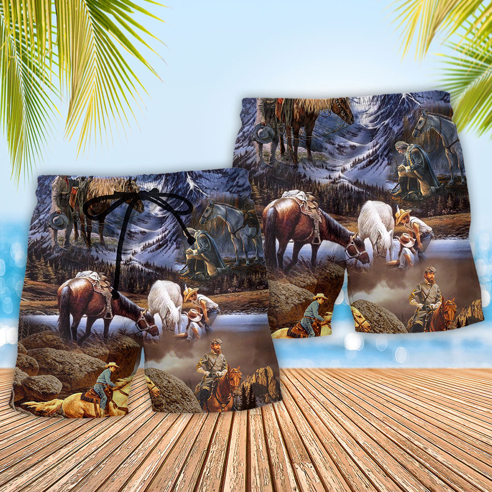 Cowboy Mountain Sunset Art – Beach Short