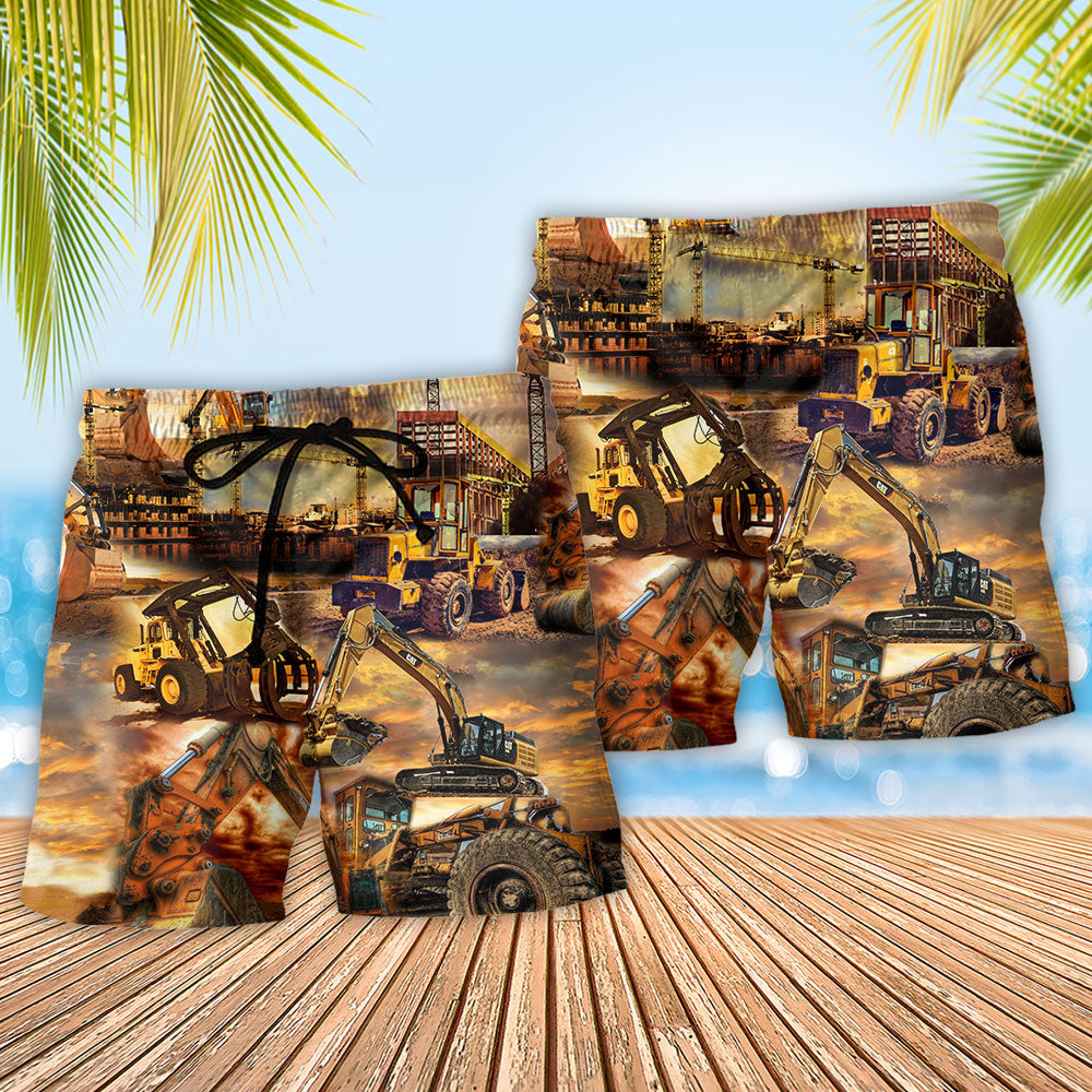 Construction Crane Passion Sunset Art – Beach Short