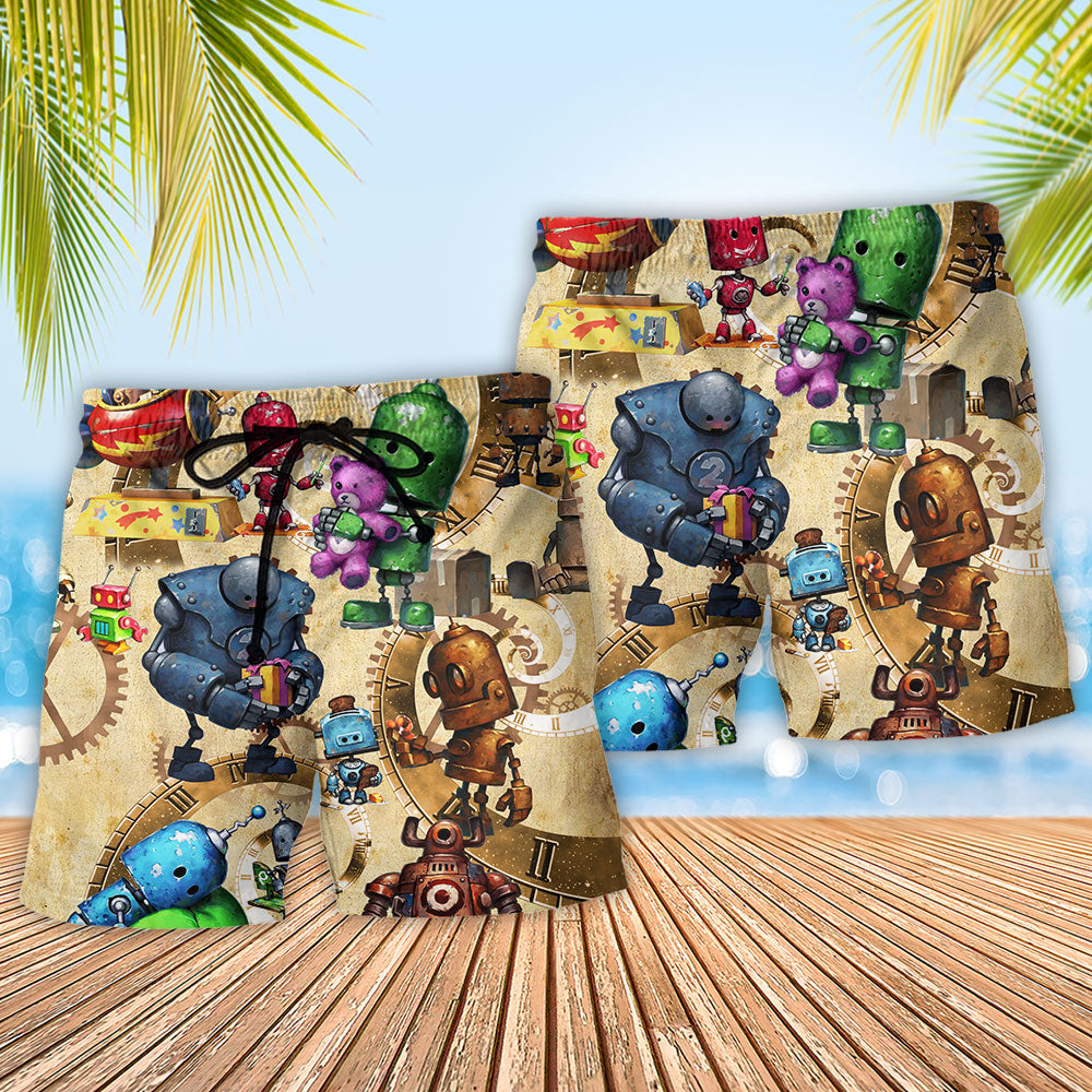 Vintage Robot Heart Art – Beach Short
