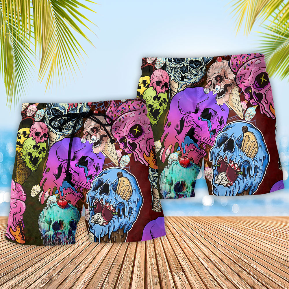 Skull Ice Cream Colorful Fun Art – Beach Short