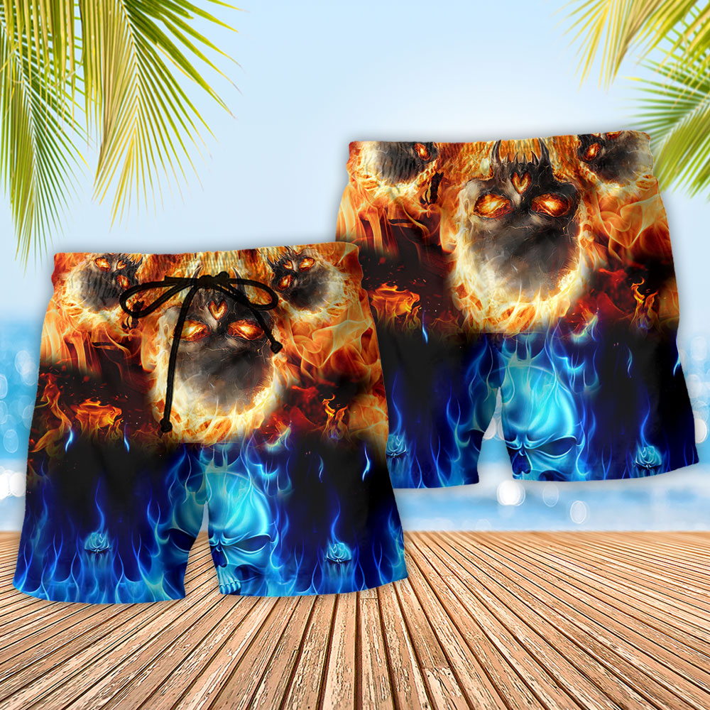 Burning Fire Skull Dark Art – Beach Short