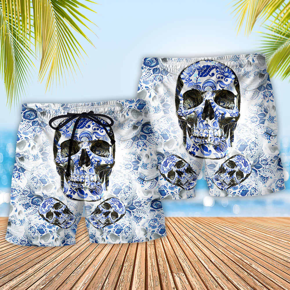 Skull Love Life Blue Pattern Art – Beach Short