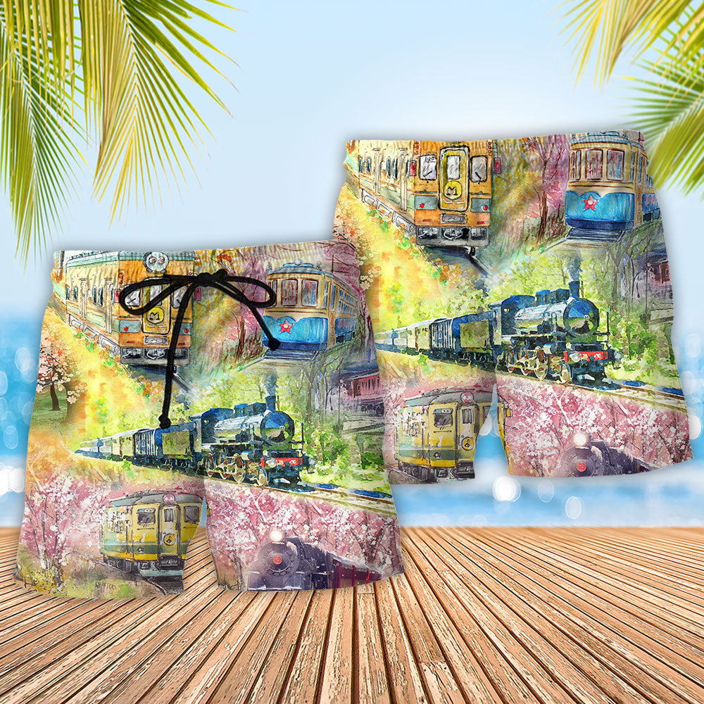 Train Love Floral Artistic Style – Beach Short