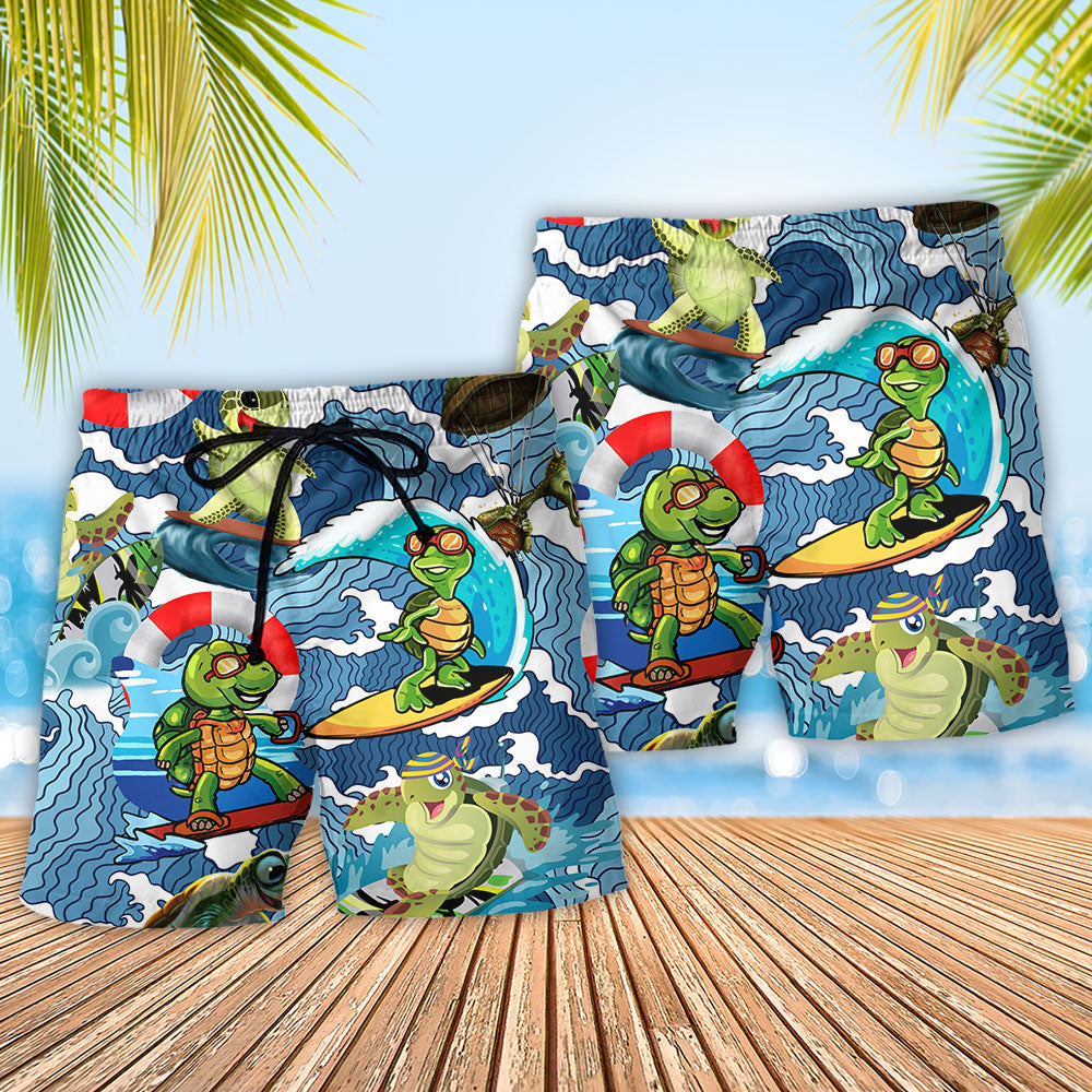Funny Turtle Surf Happy Art – Beach Short
