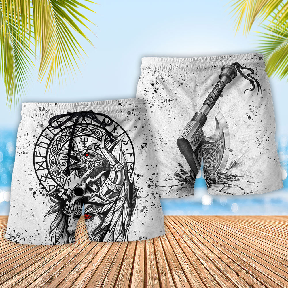 Viking Victory Black White Art – Beach Short