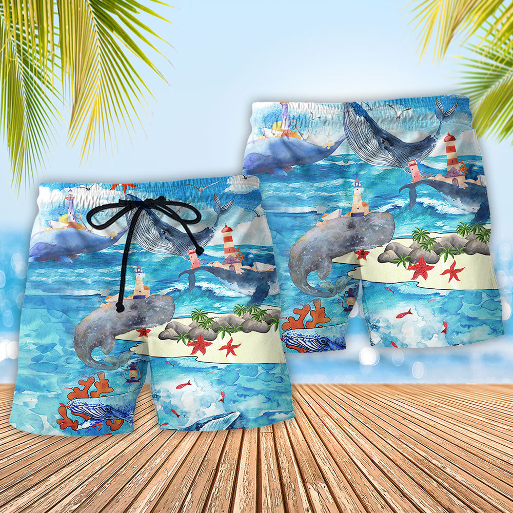 Whale Love Ocean Blue Sky Art – Beach Short