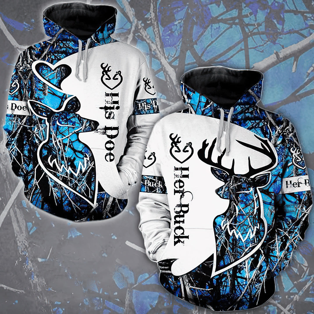 Blue Buck And Doe Hunting Custom Name Art – 3D Hoodie