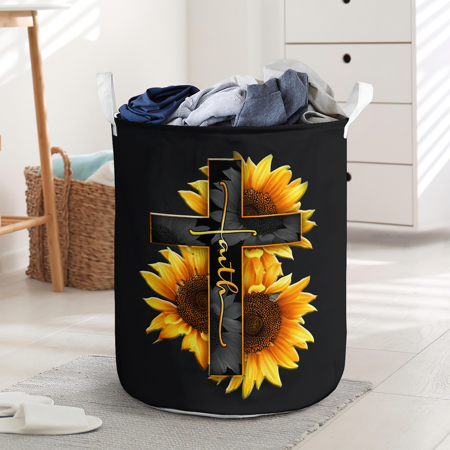 Faith Christian sunflower basic style - Laundry basket - LAUB07NGC240222-Owls Matrix