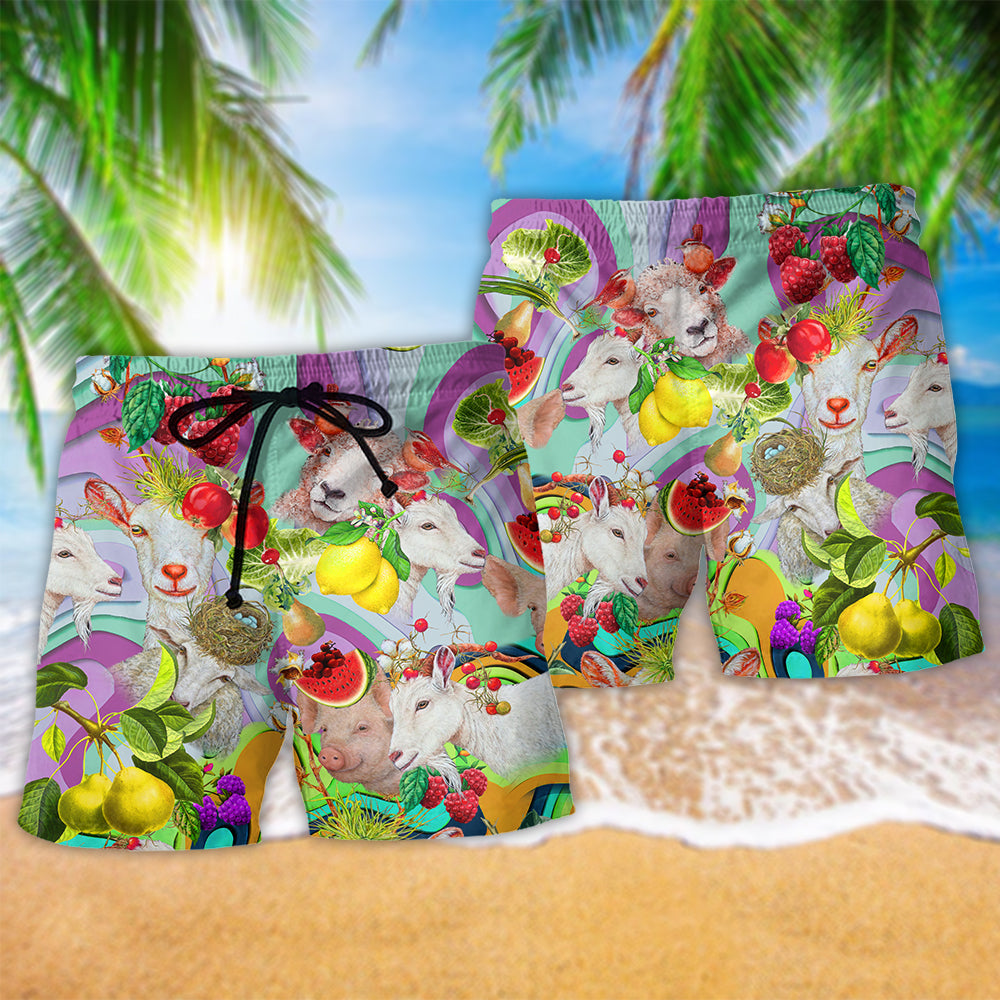 Farm Family With Fruit Cheerful Art – Beach Short