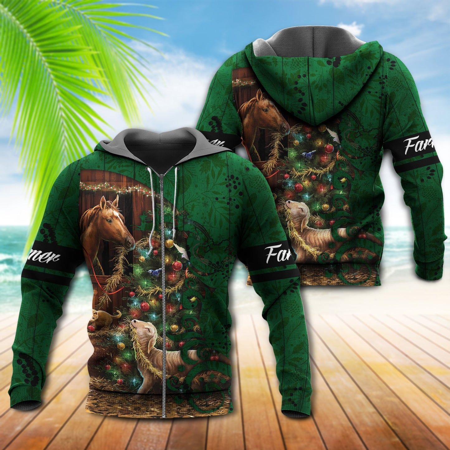 Farm Love Christmas Tree Green - 3D Hoodie