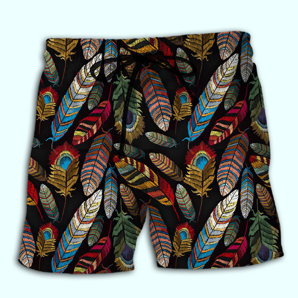 Colorful Native Feather Artistic - Beach Short