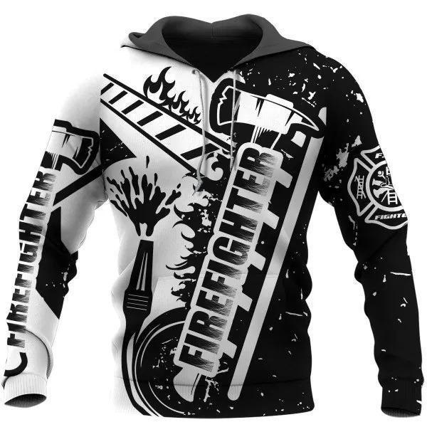 Firefighter Black And White Art – 3D Hoodie