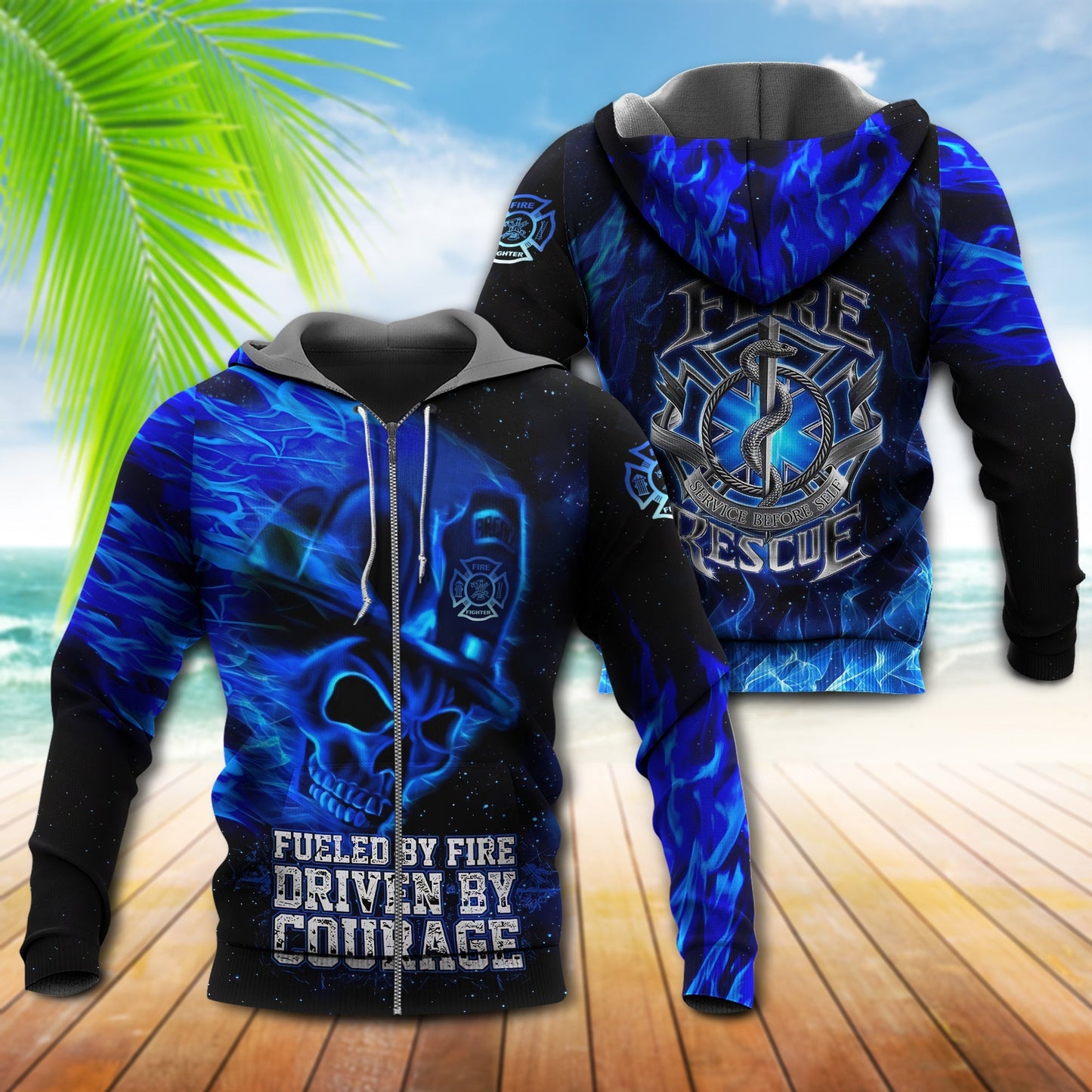 Firefighter Blue Skull Style - 3D Hoodie