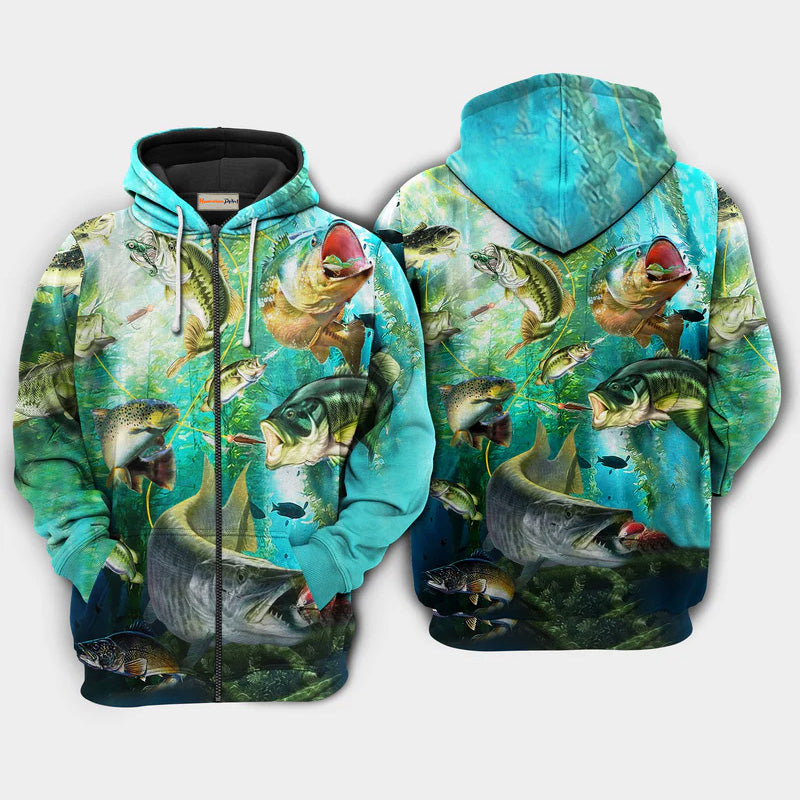 Fish More Worry Less Quote Art – 3D Hoodie
