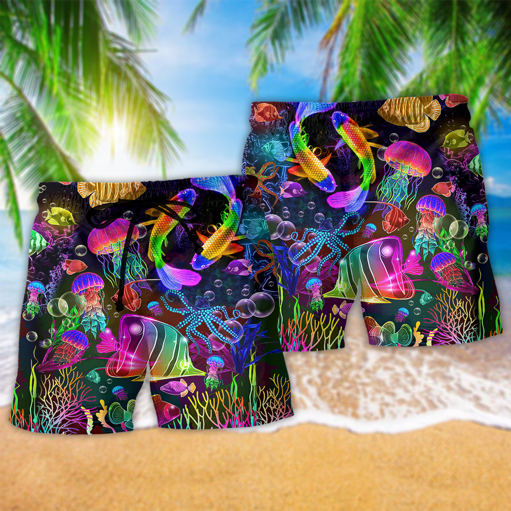 Rainbow Fish Neon Art - Beach Short