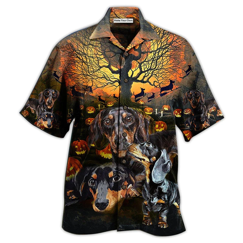 Hawaiian Shirt / Adults / S Dachshund Halloween Night Pumpkin - Hawaiian Shirt - Reefox