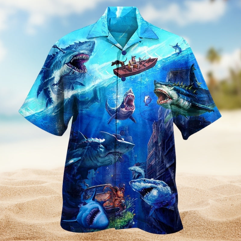 Fishing Shark With Small Ship Limited Edition – Hawaiian Shirt