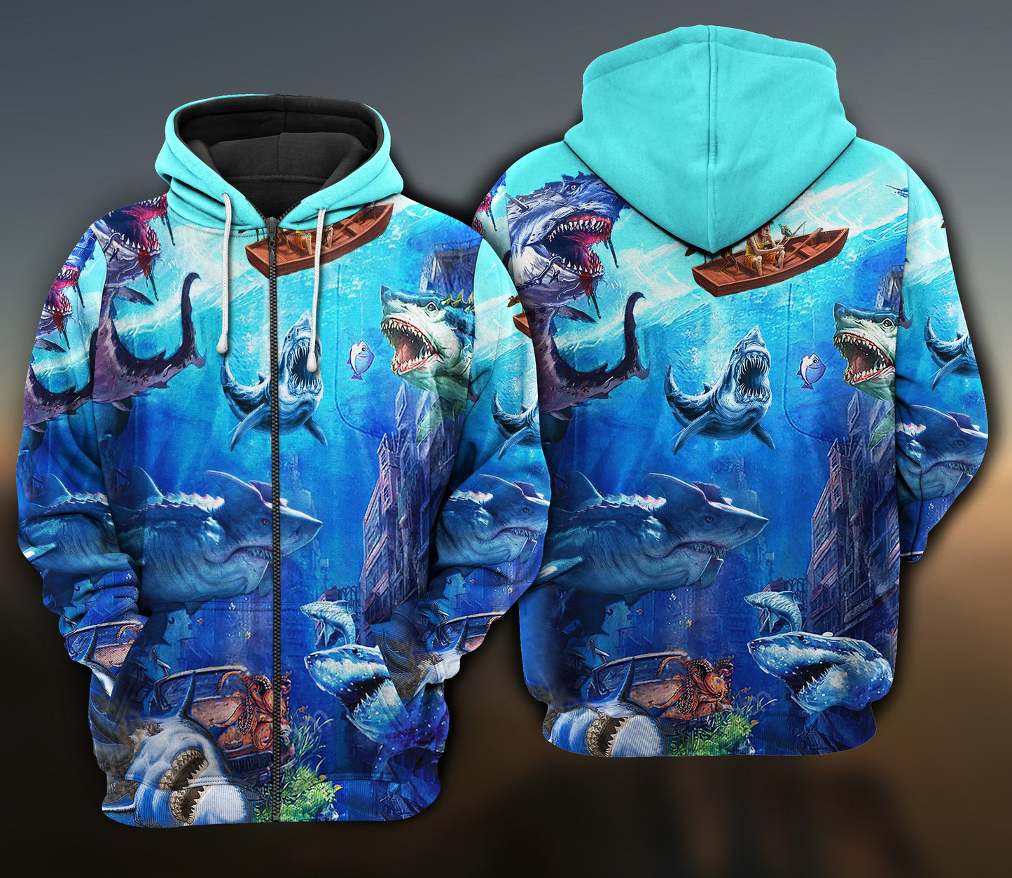Fishing Shark And Boat Art – 3D Hoodie