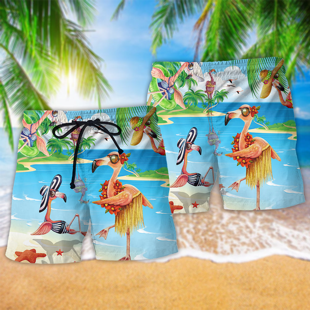 Flamingo Love Beach Summer Art - Beach Short